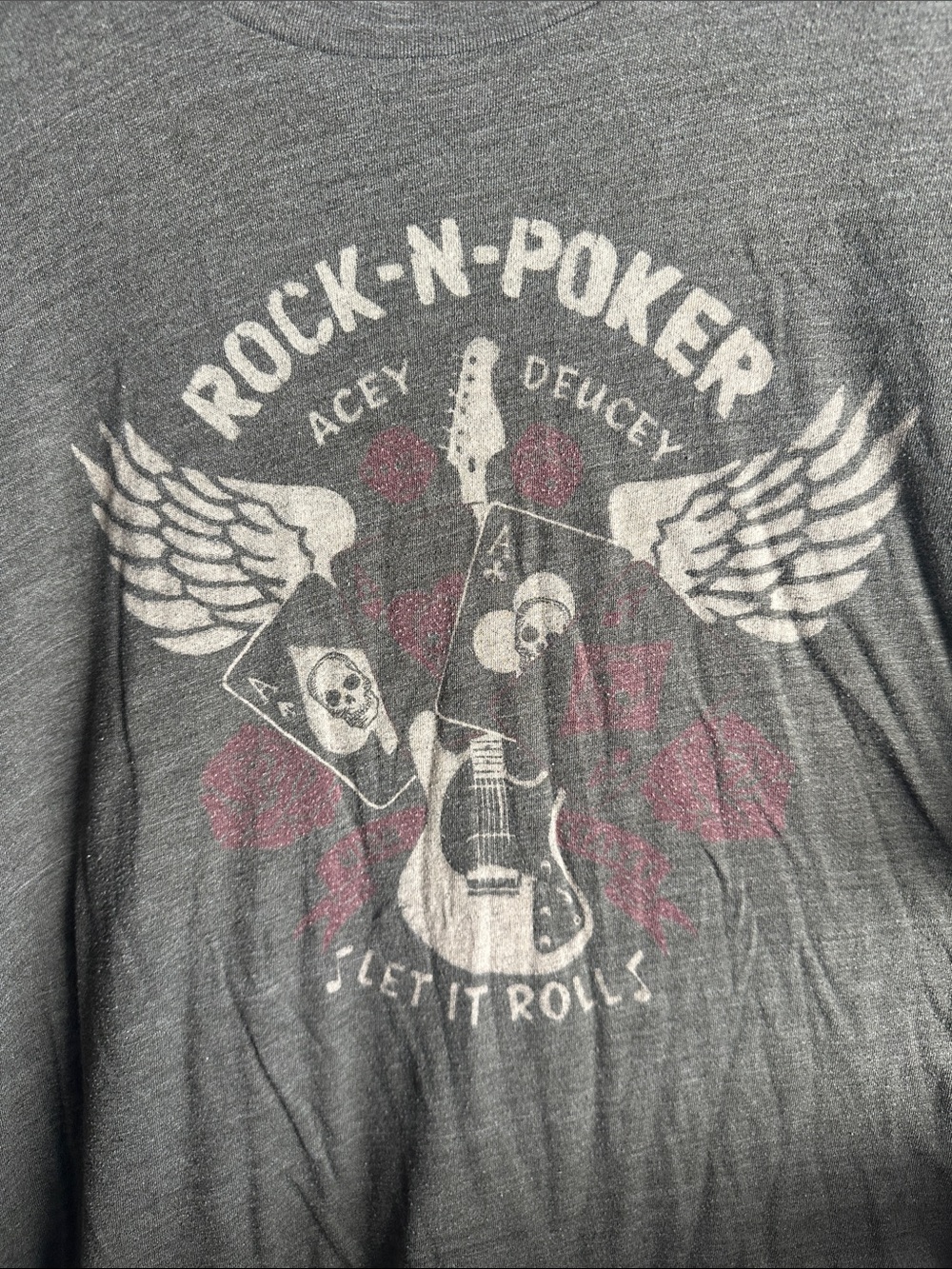 Lucky Brand Gray Short Sleeve Tee with Rock-N-Poker Graphic